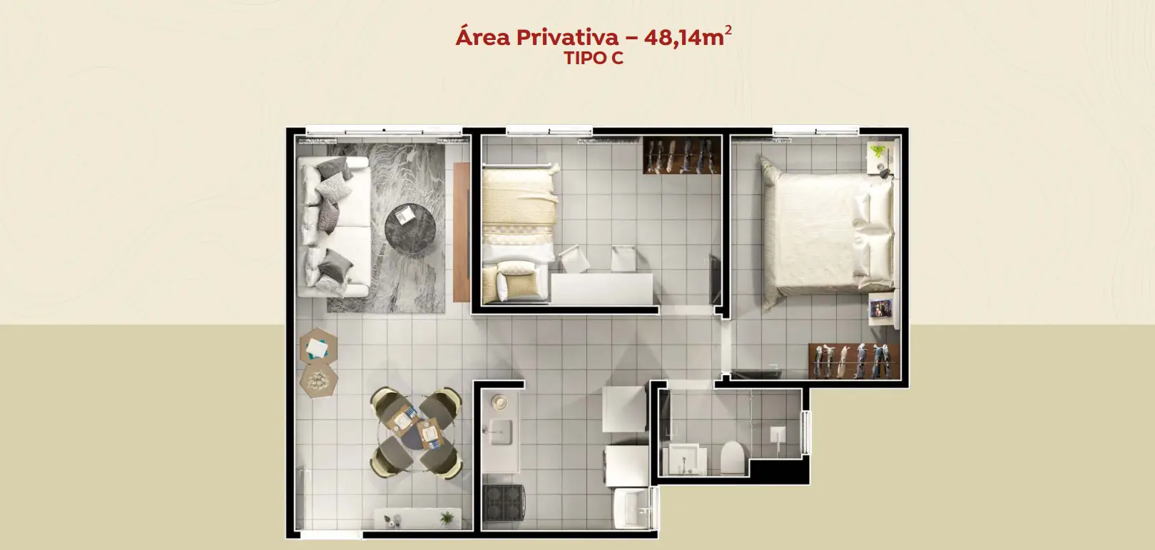 Planta ilustrativa do apartamento Padrão com 48,14 m²