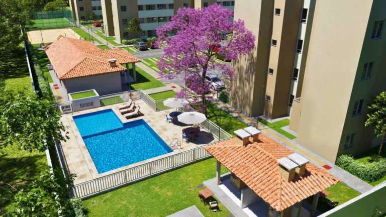 Perspectiva ilustrativa das piscinas e área de lazer do Apê Cariri 2